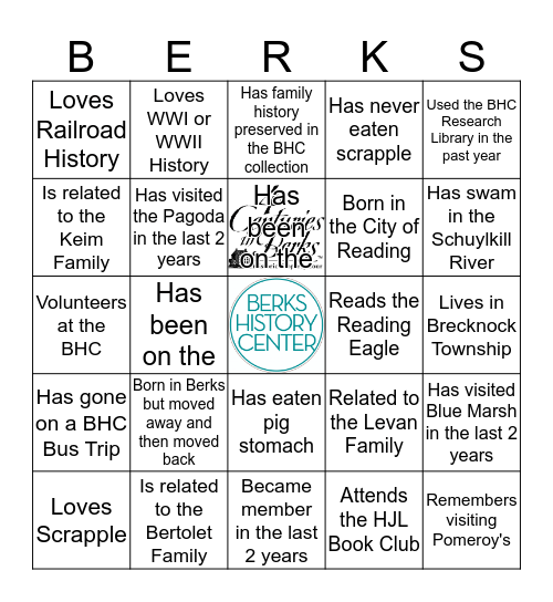 Berks History Member Bingo! Bingo Card