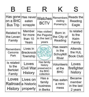 Berks History Member Bingo! Bingo Card
