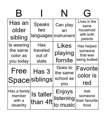 Diversity BINGO Card