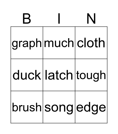 Ending Digraphs Bingo Card