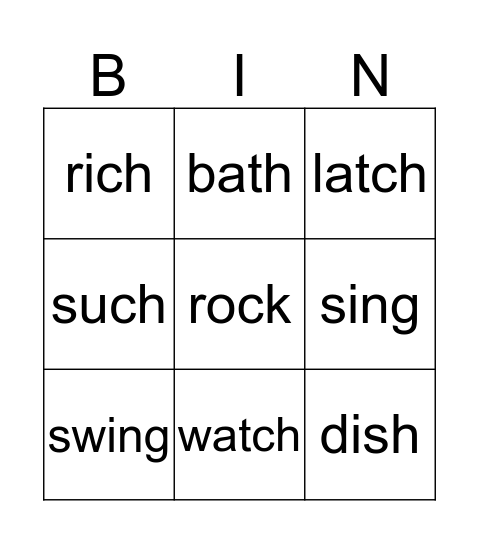 Ending Digraphs Bingo Card