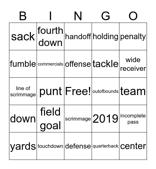 SUPER BOWL 2019 Bingo Card