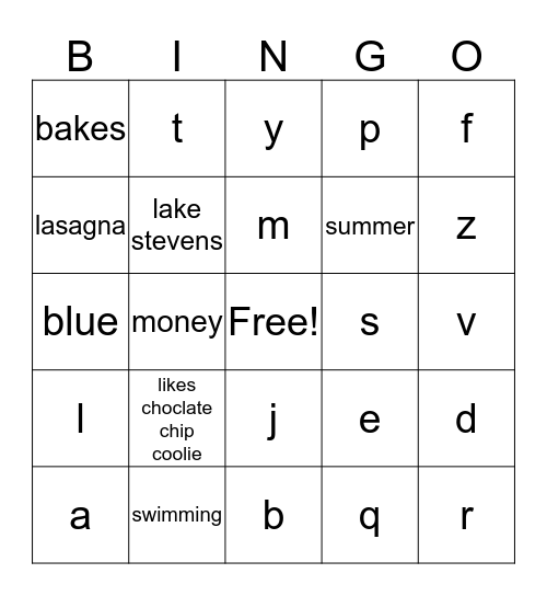 Untitled Bingo Card