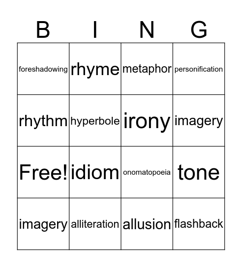 Literary Device Bingo Card