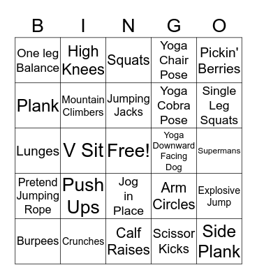 Fitness Bingo Fun Bingo Card