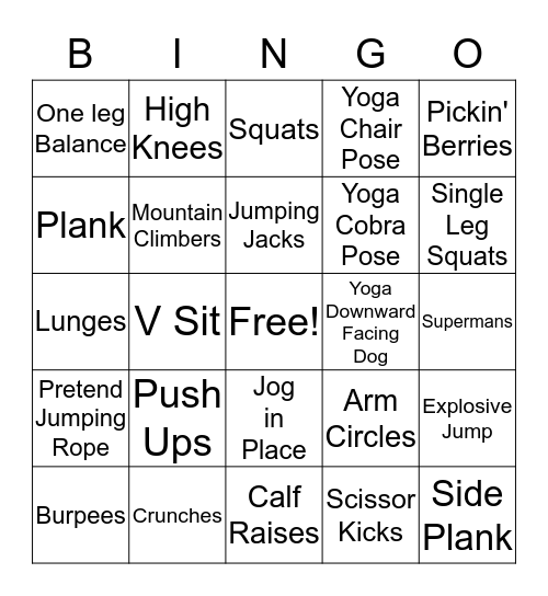 Fitness Bingo Fun Bingo Card