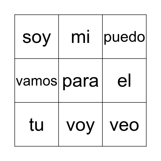 Palabras de Alta Frecuencia Bingo Card