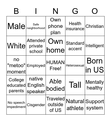Privilege Bingo Card