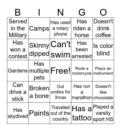 Bridge BINGO Card
