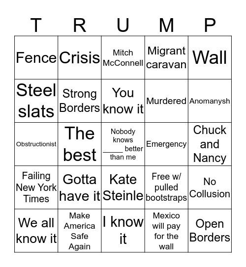 Immigration Address Trump Bingo Card