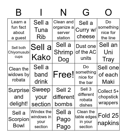 Hojoko Bingo! Bingo Card