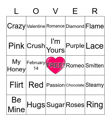 BE MY VALENTINE Bingo Card