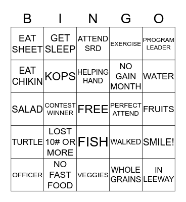 TOPS Bingo Card