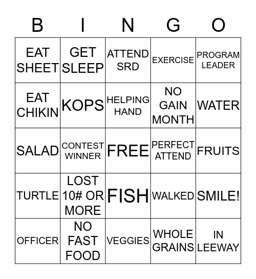 TOPS Bingo Card