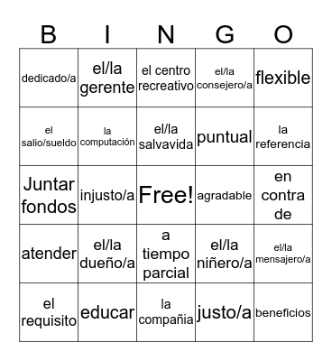 Esp 4 Las Profesiones Parte 1 Bingo Card