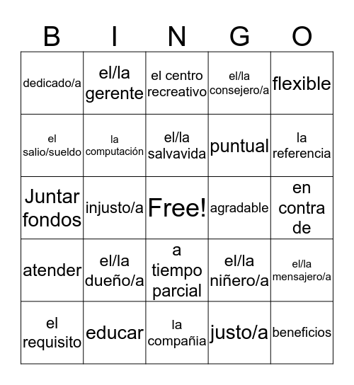 Esp 4 Las Profesiones Parte 1 Bingo Card