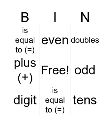 Math Vocabulary Bingo Card