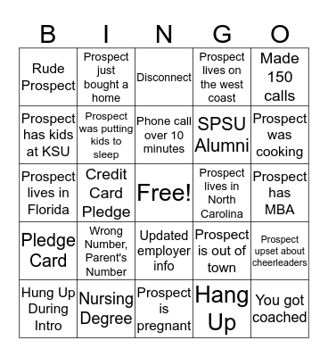 Phonathon Bingo  Bingo Card