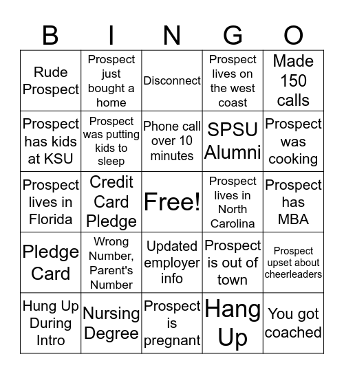 Phonathon Bingo  Bingo Card