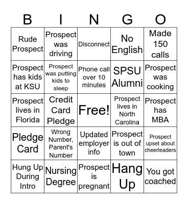 Phonathon Bingo  Bingo Card
