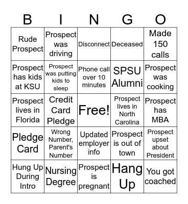 Phonathon Bingo  Bingo Card