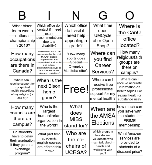 Opportunity Fair 2019! Bingo Card