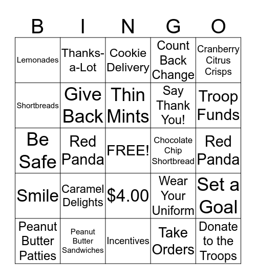 Cookie Bingo Card