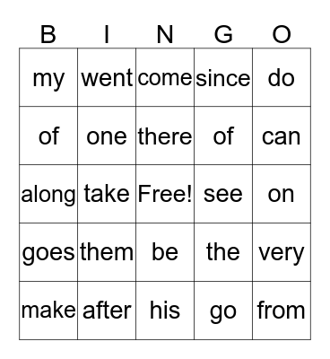 Sight Word Superhero BINGO Card