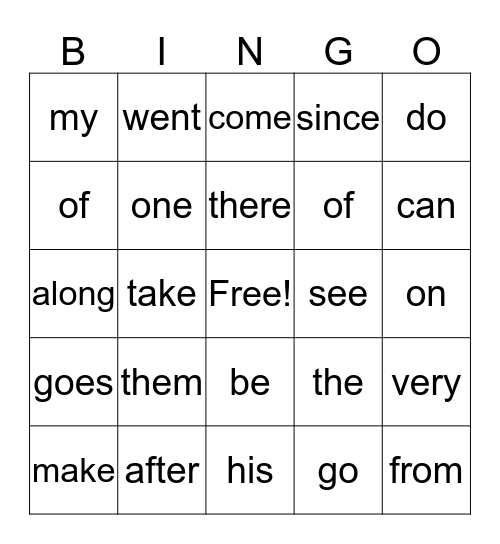 Sight Word Superhero BINGO Card