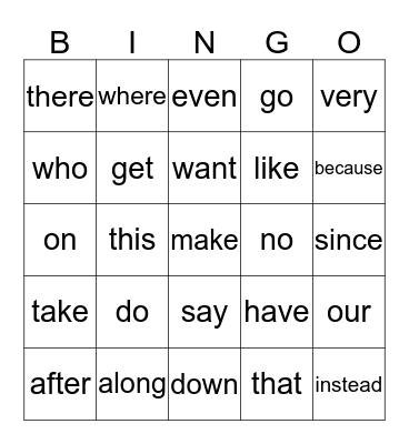 Sight Word Superhero BINGO Card