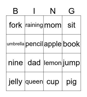 A-R Bingo Card