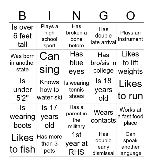 Get To Know You Bingo Card