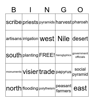 Ancient Egypt Bingo Card