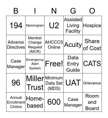 ALTCS BINGO Card