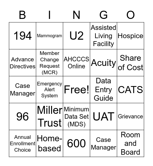 ALTCS BINGO Card