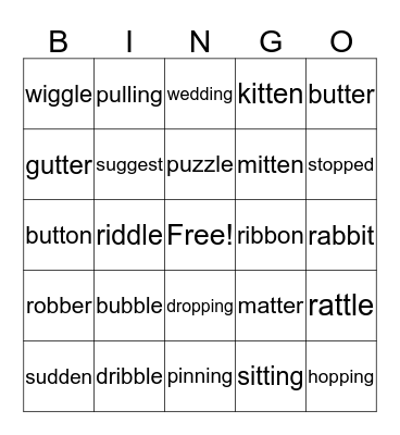 short vowel with double consonant Bingo Card