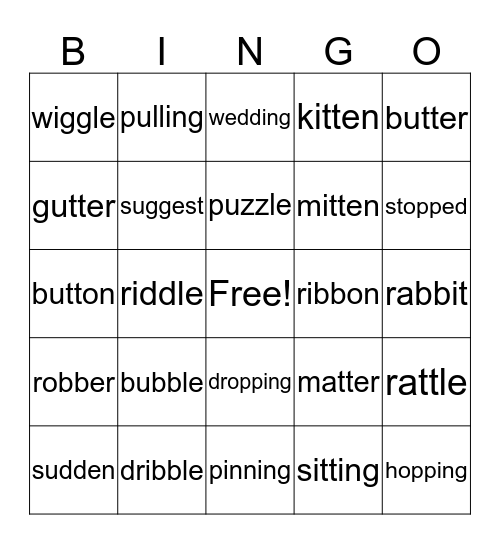 short vowel with double consonant Bingo Card