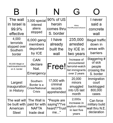 Trump Immigration Lies BINGO Card