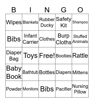 Baby Shower Bingo Card