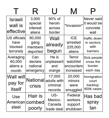 Trump Mexico Bingo Card