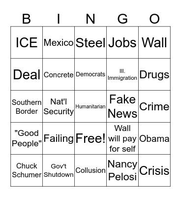 Trump Bingo Card