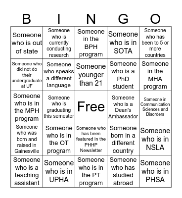 PHHP People Bingo Card