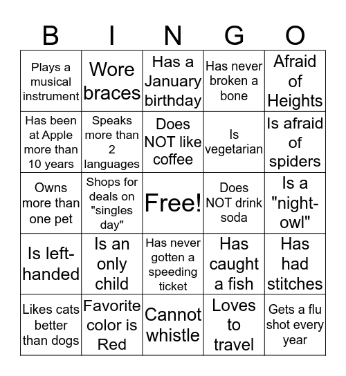 Get to Know GFSC Bingo Card