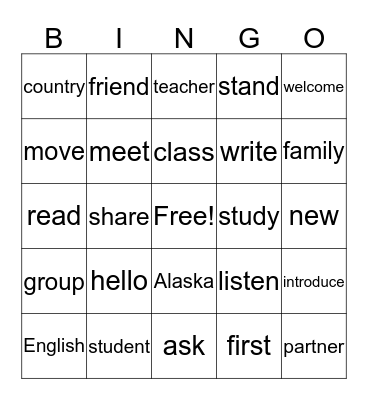 First Day of Class! Bingo Card