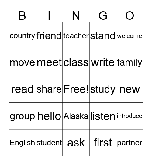 First Day of Class! Bingo Card