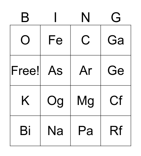 Química Bingo Card