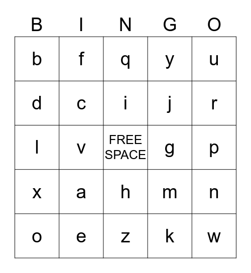 Letter Sound Bingo Card