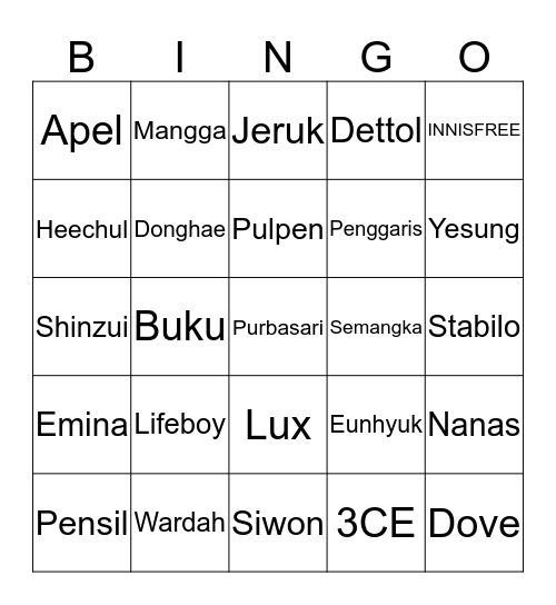 XIAOxRA Bingo Card