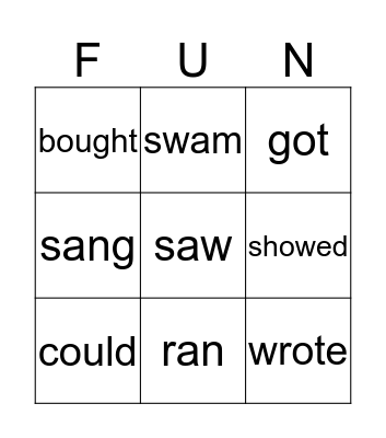 IRREGULAR VERBS Bingo Card