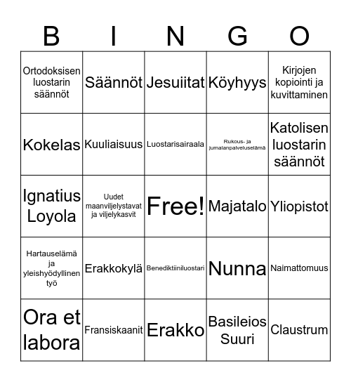 Luostarit Bingo Card